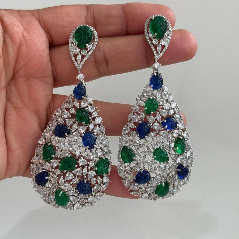 American Diamond earrings/Indian Jewelry/Pakistani Jewelry/Cocktail cz earrings /CZ earrings/AD earrings/Statement earrings/Gift for her