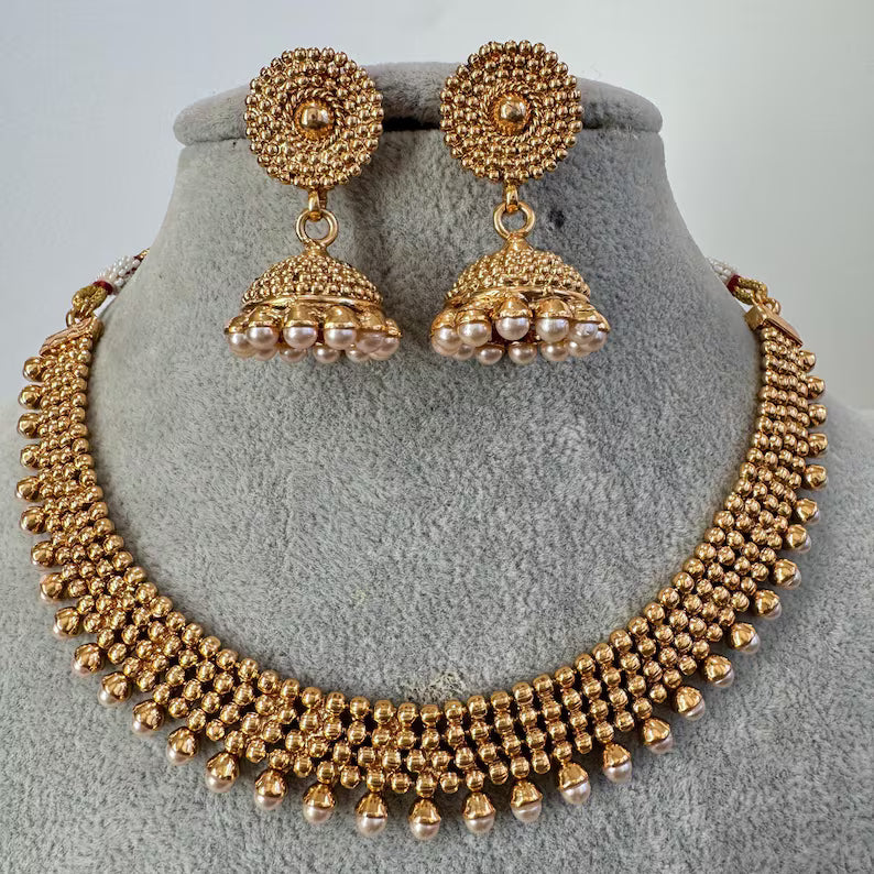 Antique Gold Necklace/South Indian Jewelry/Temple Jewelry/Guttapusalu Necklace/Wedding necklace/Bridal necklace/Indian necklace