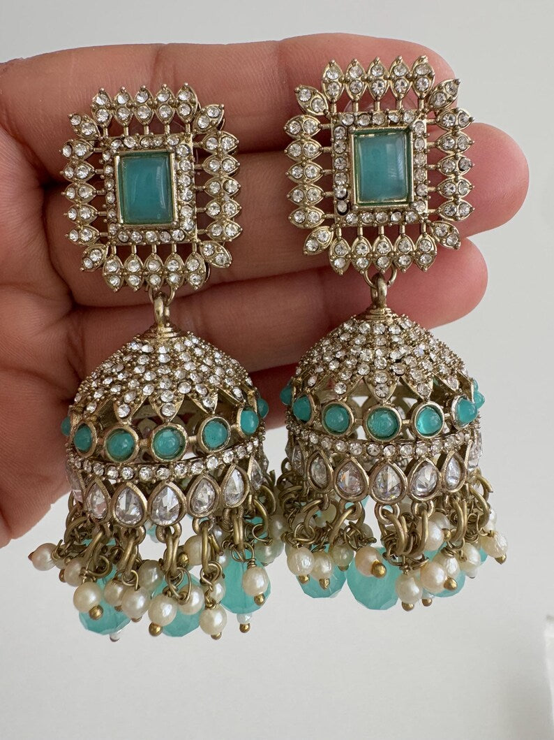 Antique Polki kundan Jhumka/stone Jhumka/Indian Jewelry/Pakistani Jewelry/Punjabi Jewelry/Statement earrings/Bridal earring/Indian wedding