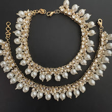 Gold Plated Pearl Kundan Anklet Pair/Payal/Moti Payal/Jhanjran/Panjeb/Pajeb/Indian Traditional Anklets/Indian Jewelry/ Pakistani Jewelry