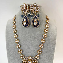 Blue Victorian Moissanite polki CZ stone diamond Necklace, Sabyasachi Necklace, Statement Necklace, Semi Precious Designer necklace
