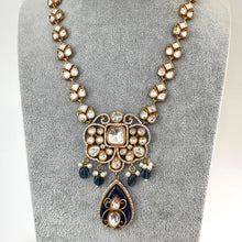 Blue Victorian Moissanite polki CZ stone diamond Necklace, Sabyasachi Necklace, Statement Necklace, Semi Precious Designer necklace