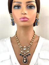 Blue Victorian Moissanite polki CZ stone diamond Necklace, Sabyasachi Necklace, Statement Necklace, Semi Precious Designer necklace