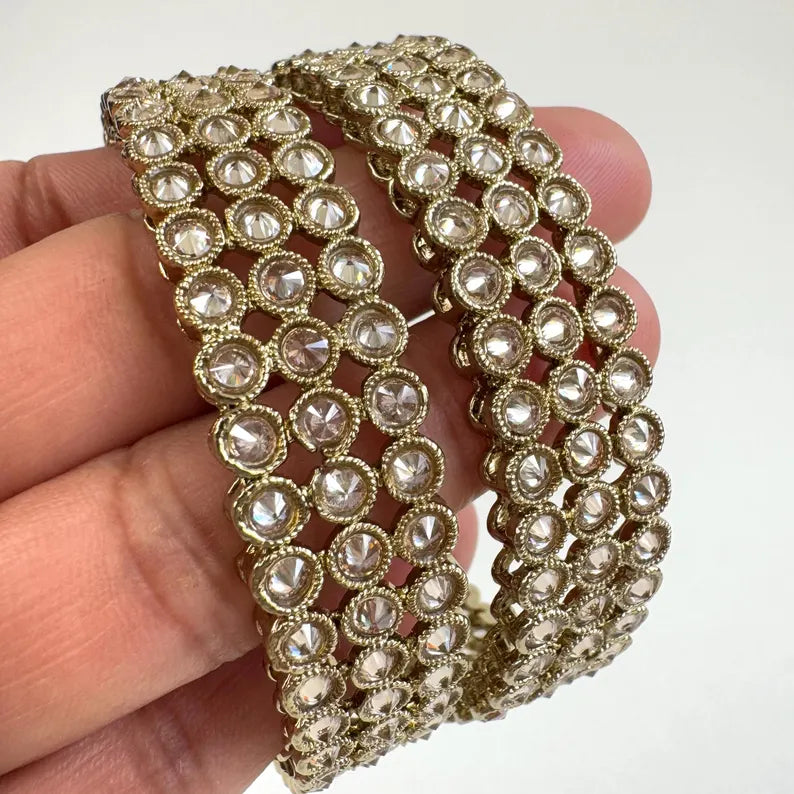 Antique Polki Kundan dull gold Bangles Pair , Punjabi bangles, Bridal bangles, Indian wedding jewelry,Pakistani, Polki Reverse AD bangles