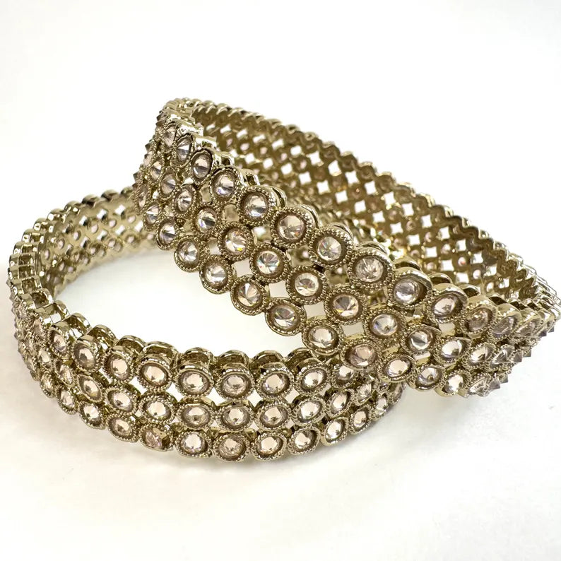 Antique Polki Kundan dull gold Bangles Pair , Punjabi bangles, Bridal bangles, Indian wedding jewelry,Pakistani, Polki Reverse AD bangles