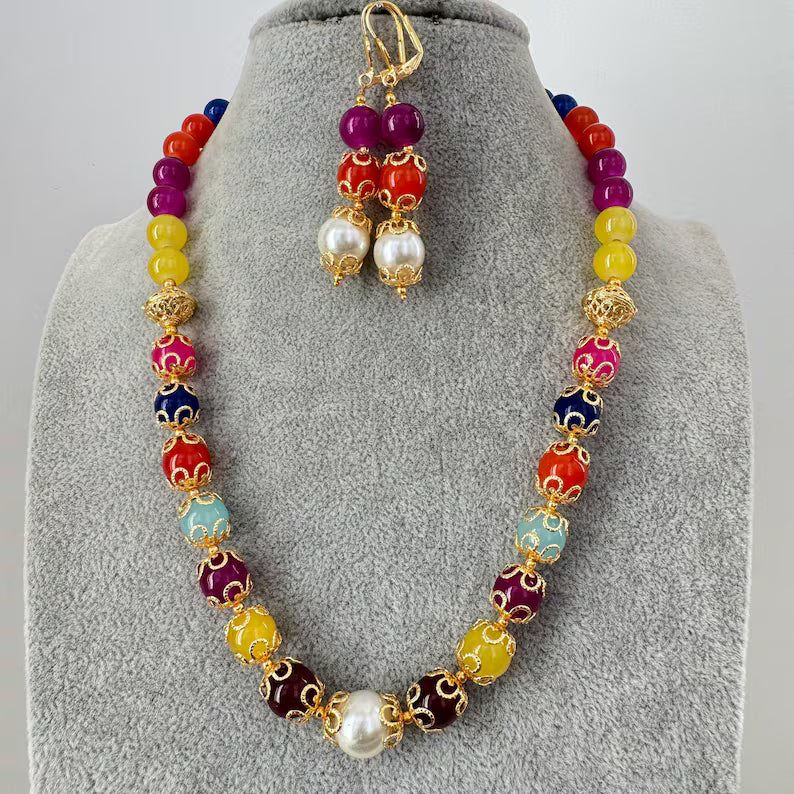 Antique Mala Necklace With Gold Plating, Antique necklace, Indian Jewelry, Pakistani Jewelry, Pearl Beads Mala Necklace, Gift for her