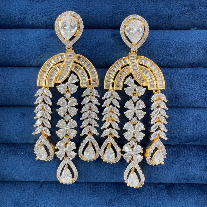 American Diamond earrings/Indian Jewelry/Pakistani Jewelry/Bollywood Jewelry/CZ earrings/AD earrings/Statement earrings/Gift for her