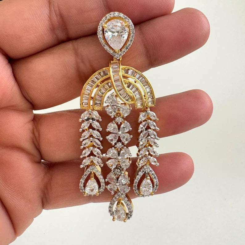 American Diamond earrings/Indian Jewelry/Pakistani Jewelry/Bollywood Jewelry/CZ earrings/AD earrings/Statement earrings/Gift for her