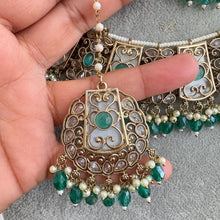 RamaGreen Antique Polki Kundan necklace set/Reverse Ad Necklace/Statement necklace/Indian/Punjabi Necklace/Pakistani Jewelry/Bridal necklace