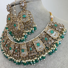 RamaGreen Antique Polki Kundan necklace set/Reverse Ad Necklace/Statement necklace/Indian/Punjabi Necklace/Pakistani Jewelry/Bridal necklace