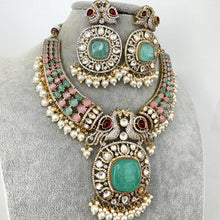 Raveena Tandon inspired MintPink Premium Moissanite Polki Doublet Victorian Necklace/Sabyasachi/Indian/Bollywood/Celebrity/Pakistani wedding