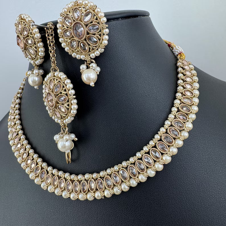 White Antique Polki Kundan Necklace, Kundan Choker, Indian jewelry, Pakistani necklace, punjabi necklace, bridal, indian wedding