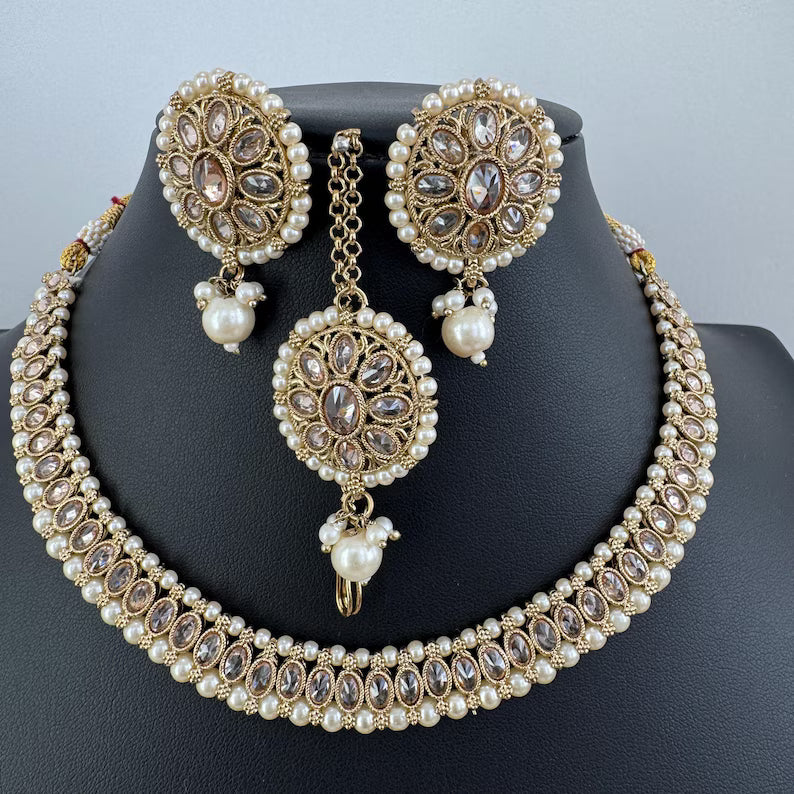 White Antique Polki Kundan Necklace, Kundan Choker, Indian jewelry, Pakistani necklace, punjabi necklace, bridal, indian wedding