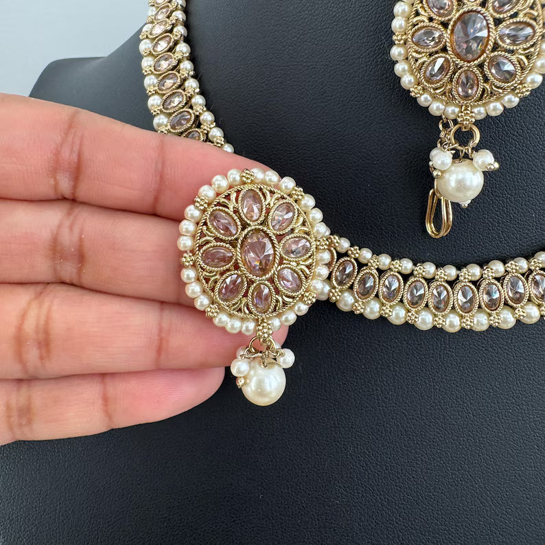 White Antique Polki Kundan Necklace, Kundan Choker, Indian jewelry, Pakistani necklace, punjabi necklace, bridal, indian wedding