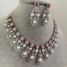 Ruby Silver CZ Diamond necklace, American Diamond Necklace,Indian pakistani jewelry for wedding, gift for her, bridal jewelry