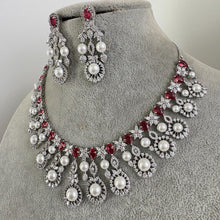 Ruby Silver CZ Diamond necklace, American Diamond Necklace,Indian pakistani jewelry for wedding, gift for her, bridal jewelry