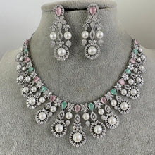 MintPink Silver CZ Diamond necklace, American Diamond Necklace,Indian pakistani jewelry for wedding, gift for her, bridal jewelry