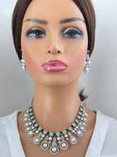 Emerald Green Silver CZ Diamond necklace, American Diamond Necklace,Indian pakistani jewelry for wedding, gift for her, bridal jewelry