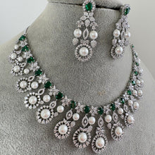 Emerald Green Silver CZ Diamond necklace, American Diamond Necklace,Indian pakistani jewelry for wedding, gift for her, bridal jewelry
