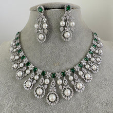 Emerald Green Silver CZ Diamond necklace, American Diamond Necklace,Indian pakistani jewelry for wedding, gift for her, bridal jewelry