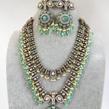 Mint Premium Quality Victorian Moissanite Polki Kundan Necklace/Statement Long Set/Semi Precious/Rani Haar/Indian wedding/Bridal Collection