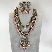 Pink Premium Quality Victorian Moissanite Polki Kundan Necklace/Statement Long Set/Semi Precious/Rani Haar/Indian wedding/Bridal Collection