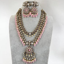 Pink Premium Quality Victorian Moissanite Polki Kundan Necklace/Statement Long Set/Semi Precious/Rani Haar/Indian wedding/Bridal Collection