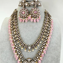 Pink Premium Quality Victorian Moissanite Polki Kundan Necklace/Statement Long Set/Semi Precious/Rani Haar/Indian wedding/Bridal Collection