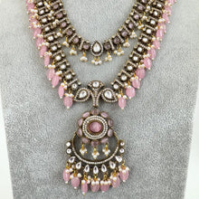 Pink Premium Quality Victorian Moissanite Polki Kundan Necklace/Statement Long Set/Semi Precious/Rani Haar/Indian wedding/Bridal Collection