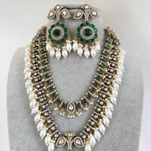 Green Premium Quality Victorian Moissanite Polki Kundan Necklace/Statement Long /Semi Precious/Rani Haar/Indian wedding/Bridal Collection