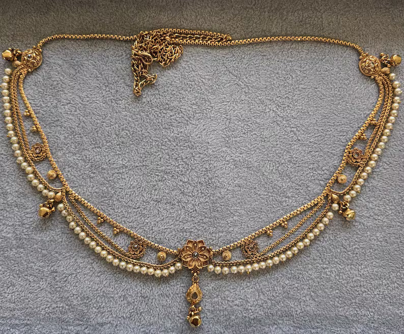 Delicate gold plated polki Belly Chain/Belly chain/Belt/Indian waist belt/Kamarpatta/waist chain/jewelry belt/Kamarbandh/Pearl Belt/Polki