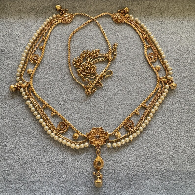 Delicate gold plated polki Belly Chain/Belly chain/Belt/Indian waist belt/Kamarpatta/waist chain/jewelry belt/Kamarbandh/Pearl Belt/Polki