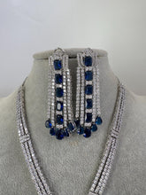 Sapphire Blue Silver CZ Diamond necklace, American Diamond Necklace,Indian pakistani jewelry for wedding, gift for her, bridal jewelry