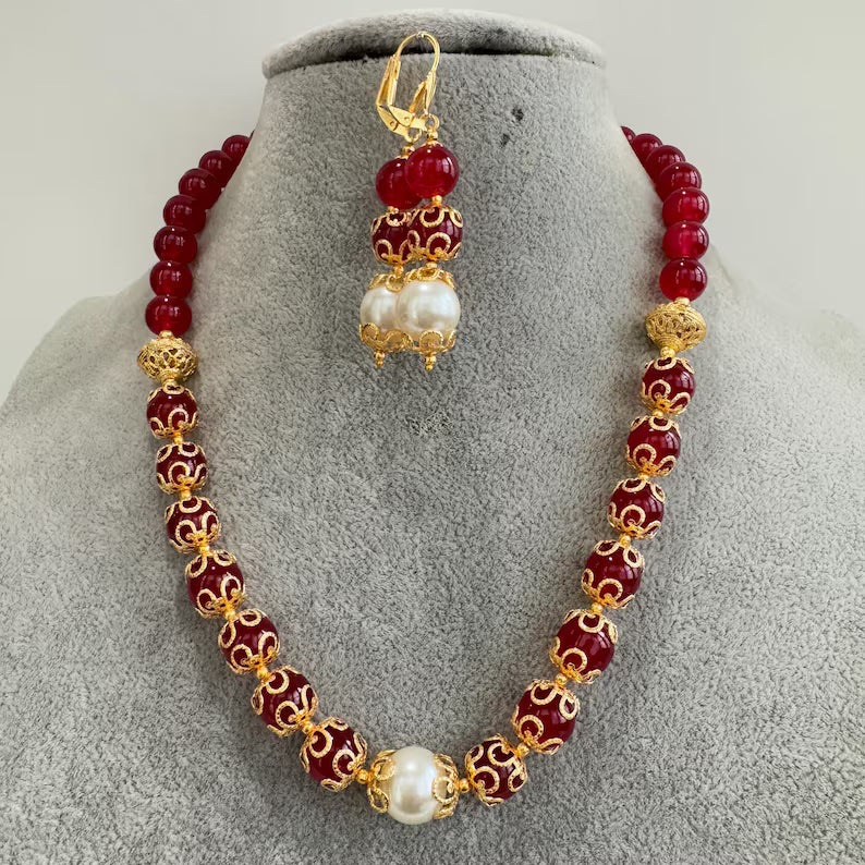 Antique Mala Necklace With Gold Plating, Antique necklace, Indian Jewelry, Pakistani Jewelry, Pearl Beads Mala Necklace, Gift for her