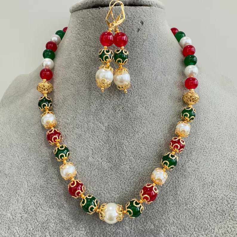 Antique Mala Necklace With Gold Plating, Antique necklace, Indian Jewelry, Pakistani Jewelry, Pearl Beads Mala Necklace, Gift for her