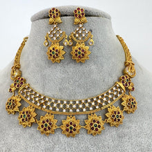 RubyGreen Matt Gold CZ Diamond Antique necklace, wedding jewelry South Indian, Jewelry Wedding necklace, Bridal necklace, Kemp Necklace