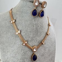 Blue Doublet Antique Gold Kundan Necklace, South Indian Jewelry, Fusion Necklace Wedding necklace, Gold Necklace, Victorian uncut kundan