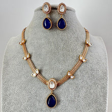 Blue Doublet Antique Gold Kundan Necklace, South Indian Jewelry, Fusion Necklace Wedding necklace, Gold Necklace, Victorian uncut kundan