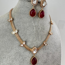 Ruby Doublet Antique Gold Kundan Necklace, South Indian Jewelry, Fusion Necklace Wedding necklace, Gold Necklace, Victorian uncut kundan