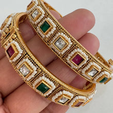 Set of 2 Ruby Emerald Kundan Gold Bangles(2 PC)/Indian Bangles/Kundan bangles/Indian wedding/bridal jewelry/Openable Gold bangles