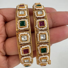 Set of 2 Ruby Emerald Kundan Gold Bangles(2 PC)/Indian Bangles/Kundan bangles/Indian wedding/bridal jewelry/Openable Gold bangles