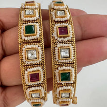 Set of 2 Ruby Emerald Kundan Gold Bangles(2 PC)/Indian Bangles/Kundan bangles/Indian wedding/bridal jewelry/Openable Gold bangles