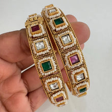 Set of 2 Ruby Emerald Kundan Gold Bangles(2 PC)/Indian Bangles/Kundan bangles/Indian wedding/bridal jewelry/Openable Gold bangles