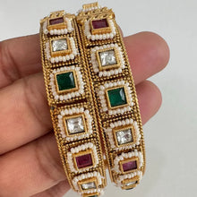 Set of 2 Ruby Emerald Kundan Gold Bangles(2 PC)/Indian Bangles/Kundan bangles/Indian wedding/bridal jewelry/Openable Gold bangles
