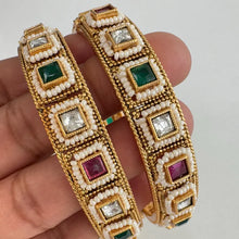 Set of 2 Ruby Emerald Kundan Gold Bangles(2 PC)/Indian Bangles/Kundan bangles/Indian wedding/bridal jewelry/Openable Gold bangles