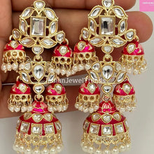 Bahubali Gold Pearl Meenakari Kundan Indian Long Jhumka earrings, Bollywood punjabi pakistani earrings for wedding jewelry