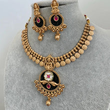 RubyGreen Gold Necklace Antique Temple Necklace With Gold Plating Guttapusalu Necklace Wedding necklace Bridal necklace Indian Necklace