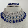 Sapphire Blue Silver CZ Diamond Bridal necklace, American Diamond Necklace,Indian pakistani jewelry for wedding, gift for her,bridal jewelry