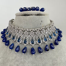 Sapphire Blue Silver CZ Diamond Bridal necklace, American Diamond Necklace,Indian pakistani jewelry for wedding, gift for her,bridal jewelry