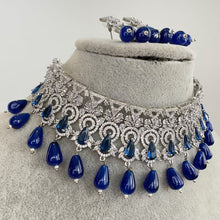Sapphire Blue Silver CZ Diamond Bridal necklace, American Diamond Necklace,Indian pakistani jewelry for wedding, gift for her,bridal jewelry